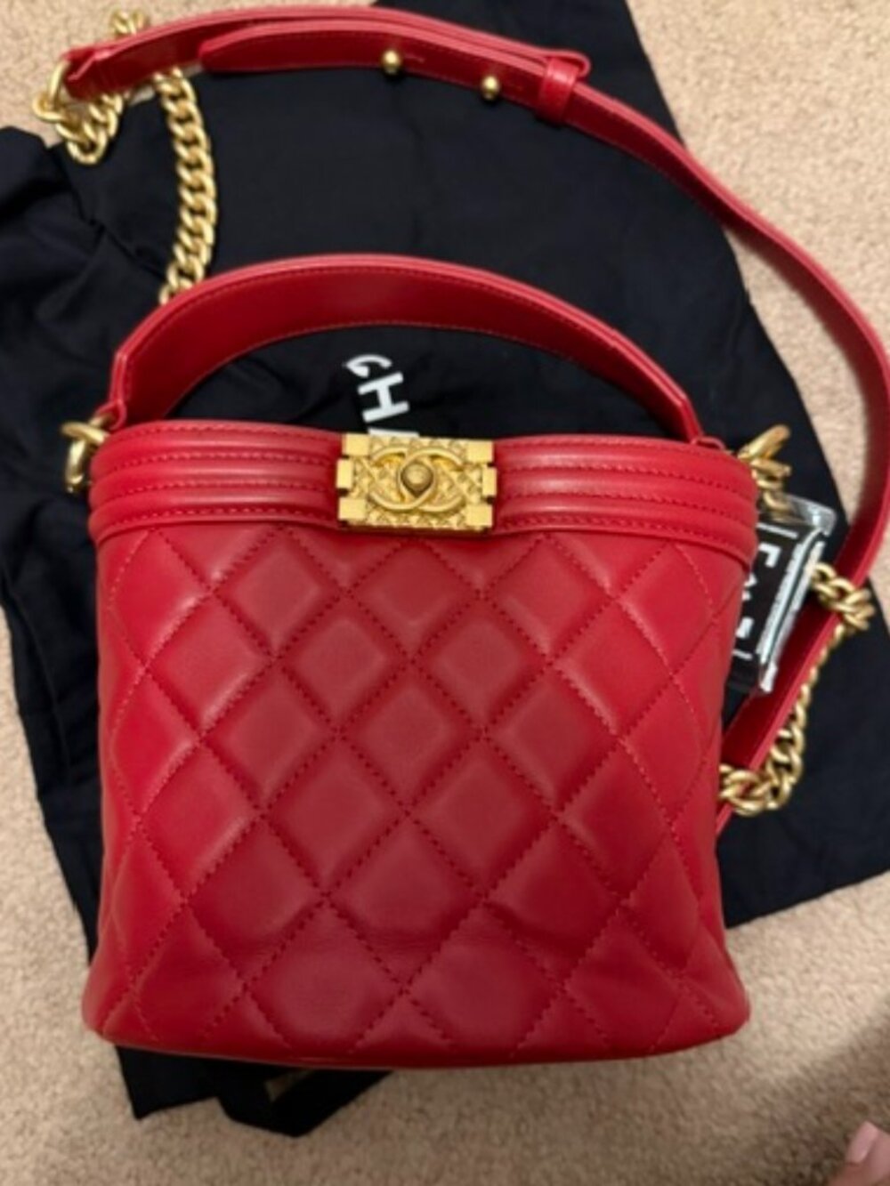 Chanel Calfskin Quilted Boy Bucket Bag Red